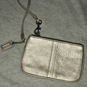 Coach metallic silver leather wristlet
